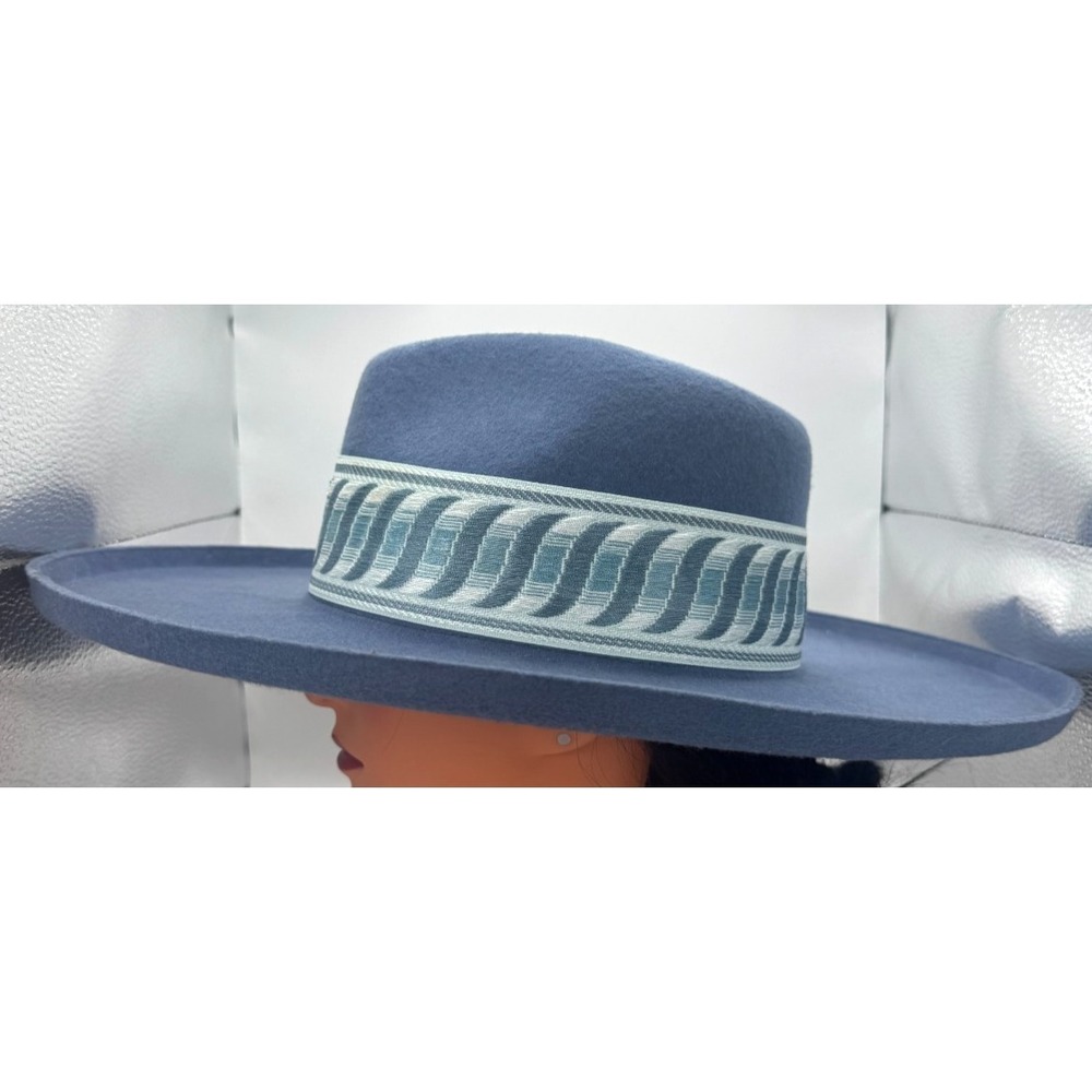 Olive & Pique 100% Wool Wide Brim Fedora Hat Blue OS RN141010 - Picture 4 of 10